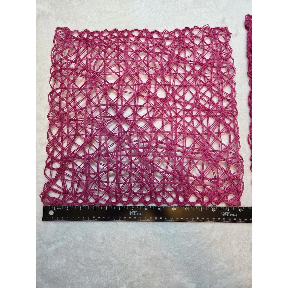 Vintage Set of 4 Handmade Woven Raffia Paper Fiber Placemats Fuchsia Magenta...